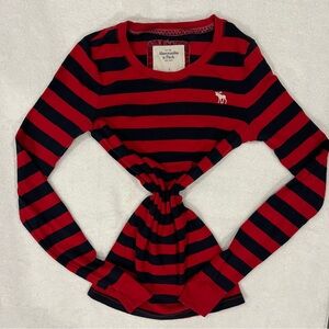 Y2K Abercrombie & Fitch Red Black Striped Long Sleeve TShirt - Size S